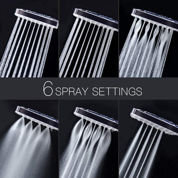 Newentor Handheld High Pressure Shower Head, 6 Spray Modes/Settings Detachable Shower Head, Chrome Finish Square Shower Head with Stainless Steel Hose