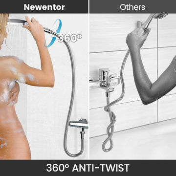 Newentor Handheld High Pressure Shower Head, 6 Spray Modes/Settings Detachable Shower Head, Chrome Finish Square Shower Head with Stainless Steel Hose