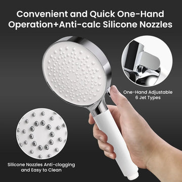 Newentor® Handheld High Pressure Shower Head, 6 Spray Modes/Settings Detachable Shower Head with Hose and Shower Stand