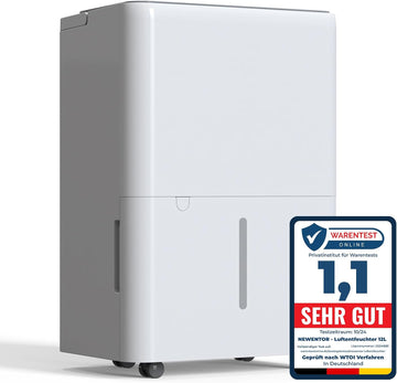 Newentor 12L Luftentfeuchter Elektrisch Keller 35dB, Entfeuchter Elektrisch Keller mit Ablaufschlauch 1m, Raumentfeuchter Elektrisch 25m²/122m³, 10 J. Gar., Filter, Timer