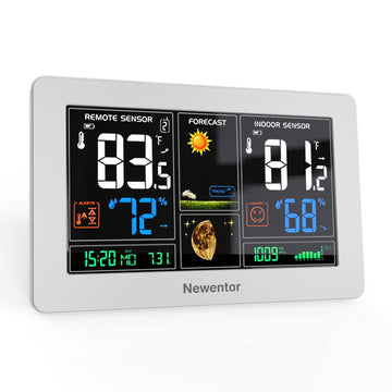 Newentor Weather Station Wireless Indoor Outdoor Thermometer, 7.5in Color Digital Weather Thermometer with Atomic Clock