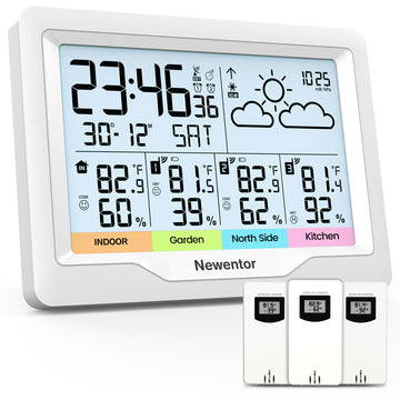 Newentor Weather Station Wireless Indoor Outdoor Multiple Sensors, Thermometer with Atomic Weather Clock, Temperature and Humidity Monitor, Barometer, Weather station for Home