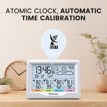 Newentor Weather Station Wireless Indoor Outdoor Multiple Sensors, Thermometer with Atomic Weather Clock, Temperature and Humidity Monitor, Barometer, Weather station for Home