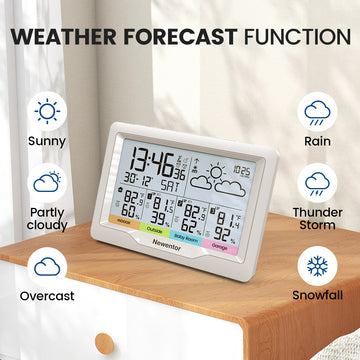 Newentor Weather Station Wireless Indoor Outdoor Multiple Sensors, Thermometer with Atomic Weather Clock, Temperature and Humidity Monitor, Barometer, Weather station for Home