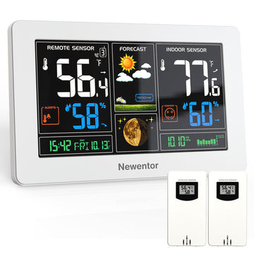 Newentor Weather Station Wireless Indoor Outdoor with 2 Remote Sensors Thermometer, 7.5in Color Digital Weather Thermometer with Barometer/Forecast Station