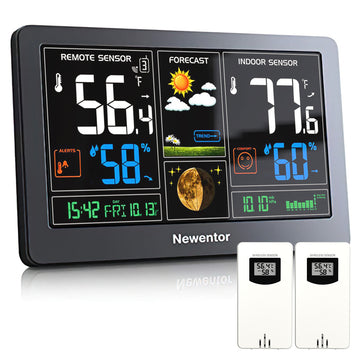 Newentor Weather Station Wireless Indoor Outdoor with 2 Remote Sensors Thermometer, 7.5in Color Digital Weather Thermometer with Barometer/Forecast Station