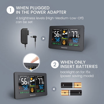 Newentor Weather Station Wireless Indoor Outdoor with 2 Remote Sensors Thermometer, 7.5in Color Digital Weather Thermometer with Barometer/Forecast Station