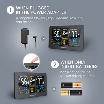 Newentor Weather Station Wireless Indoor Outdoor with 3 Remote Sensors Thermometer, 7.5in Color Digital Weather Thermometer with Atomic Clock, Barometer/Forecast Station