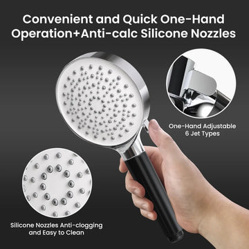 Newentor® Handheld High Pressure Shower Head, 6 Spray Modes/Settings Detachable Shower Head with Hose and Shower Stand