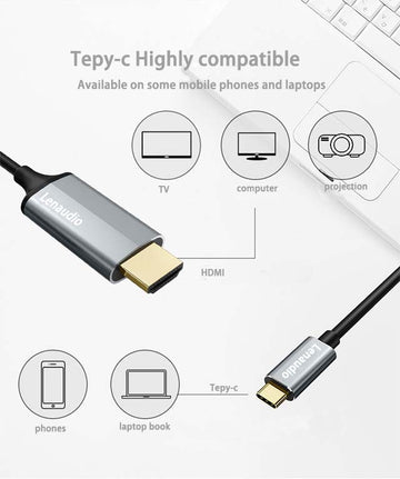 Lenaudio Type-C to HDMI Cable, High-Speed Type C to HDMI 2.0 Braided Cord
