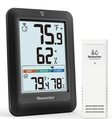 Newentor Portable Indoor Outdoor Thermometer, Wireless Weather Station with 1 Remote Sensor, Temperature and Humidity Monitor, ℉/℃ Switchable, Air Comfort Indicator, Black