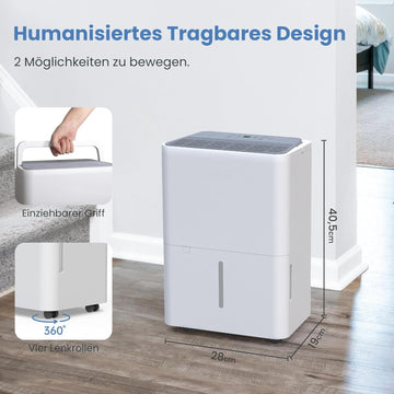 Newentor 12L Luftentfeuchter Elektrisch Keller 35dB, Entfeuchter Elektrisch Keller mit Ablaufschlauch 1m, Raumentfeuchter Elektrisch 25m²/122m³, 10 J. Gar., Filter, Timer