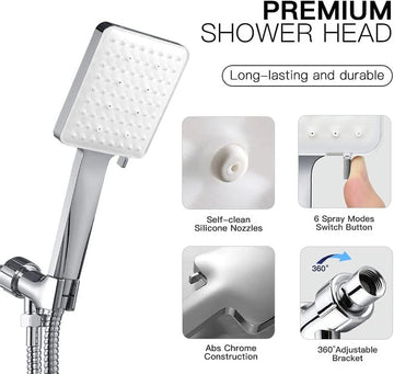 Newentor® Handheld High Pressure Shower Head, 6 Spray Modes/Settings Detachable Shower Head with Hose and Shower Stand