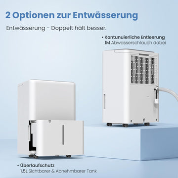 Newentor 12L Luftentfeuchter Elektrisch Keller 35dB, Entfeuchter Elektrisch Keller mit Ablaufschlauch 1m, Raumentfeuchter Elektrisch 25m²/122m³, 10 J. Gar., Filter, Timer