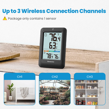 Newentor Portable Indoor Outdoor Thermometer, Wireless Weather Station with 1 Remote Sensor, Temperature and Humidity Monitor, ℉/℃ Switchable, Air Comfort Indicator, Black