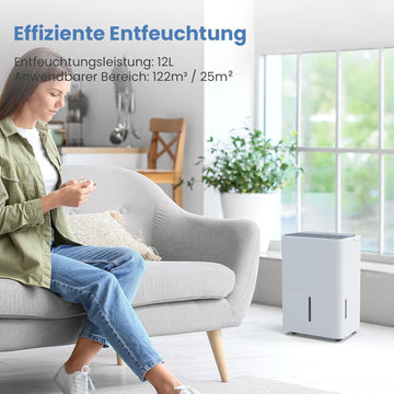Newentor 12L Luftentfeuchter Elektrisch Keller 35dB, Entfeuchter Elektrisch Keller mit Ablaufschlauch 1m, Raumentfeuchter Elektrisch 25m²/122m³, 10 J. Gar., Filter, Timer