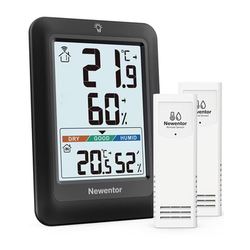 Newentor Portable Indoor Outdoor Thermometer with 2 Remote Sensor, black