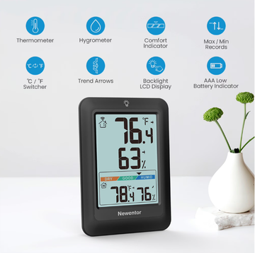Newentor Portable Indoor Outdoor Thermometer, Wireless Weather Station with 1 Remote Sensor, Temperature and Humidity Monitor, ℉/℃ Switchable, Air Comfort Indicator, Black