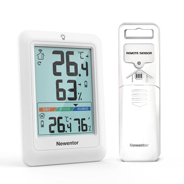 Newentor Indoor Outdoor Thermometer Wireless, Remote Temperature Monitor Hygrometer, Outside Inside Thermometers with Comfort Indicator, 4 Inch Screen Humidity Gauge, 328ft Range for Home Patio