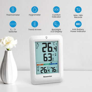 Newentor Indoor Outdoor Thermometer Wireless, Remote Temperature Monitor Hygrometer, Outside Inside Thermometers with Comfort Indicator, 4 Inch Screen Humidity Gauge, 328ft Range for Home Patio