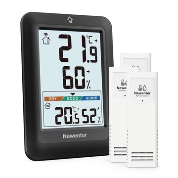 Newentor Portable Indoor Outdoor Thermometer with 3 Remote Sensor, black