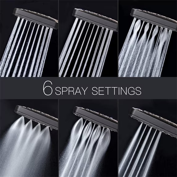 Newentor High Pressure Square Handheld Shower Head with 6 Spray Modes, One-Hand Thumb Control, Self-Cleaning Nozzles, 59" Stainless Steel Hose & Adjustable Bracket, All-in-One Shower Kit, Black