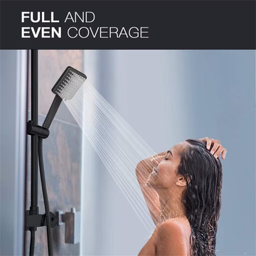 Newentor High Pressure Square Handheld Shower Head with 6 Spray Modes, One-Hand Thumb Control, Self-Cleaning Nozzles, 59" Stainless Steel Hose & Adjustable Bracket, All-in-One Shower Kit, Black