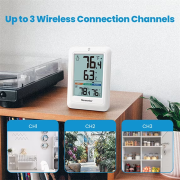 Newentor Portable Indoor Outdoor Thermometer with 3 Remote Sensor, white