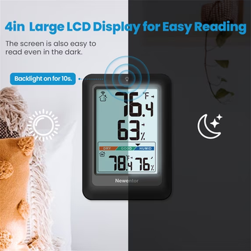 Newentor Portable Indoor Outdoor Thermometer with 2 Remote Sensor, black