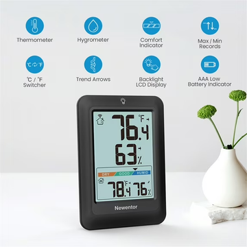 Newentor Portable Indoor Outdoor Thermometer with 2 Remote Sensor, black