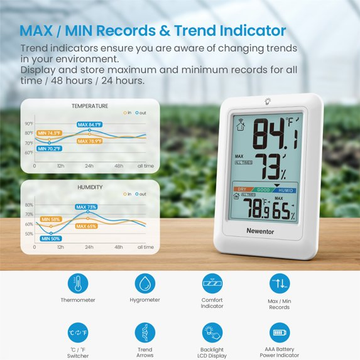 Newentor Portable Indoor Outdoor Thermometer with 3 Remote Sensor, white