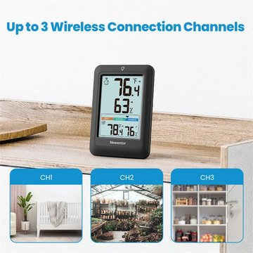 Newentor Portable Indoor Outdoor Thermometer with 2 Remote Sensor, black