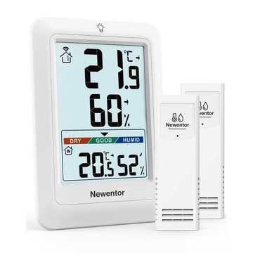 Newentor Portable Indoor Outdoor Thermometer with 2 Remote Sensor, white