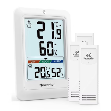 Newentor Portable Indoor Outdoor Thermometer with 3 Remote Sensor, white