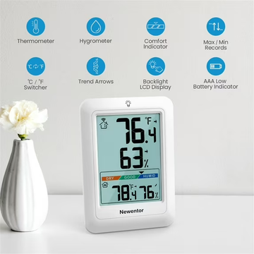Newentor Portable Indoor Outdoor Thermometer with 3 Remote Sensor, white