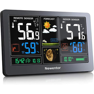 Newentor Weather Station Wireless Indoor Outdoor Thermometer, 7.5in Color Digital Weather Thermometer with Atomic Clock