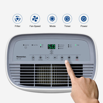 Newentor Stromsparender Luftentfeuchter 330W mit 25 L/Tag Entfeuchtung - Entfeuchter für Räume ca 80m² bzw. 215m³-Raumentfeuchter mit Ablaufschlauch, Timer, Gegen Feuchtigkeit, Schimmel